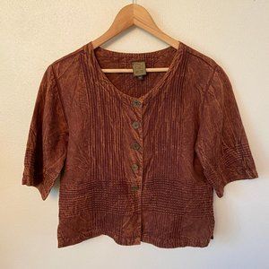 Naturally Dyed Linen Button Up Rust Crop Top
